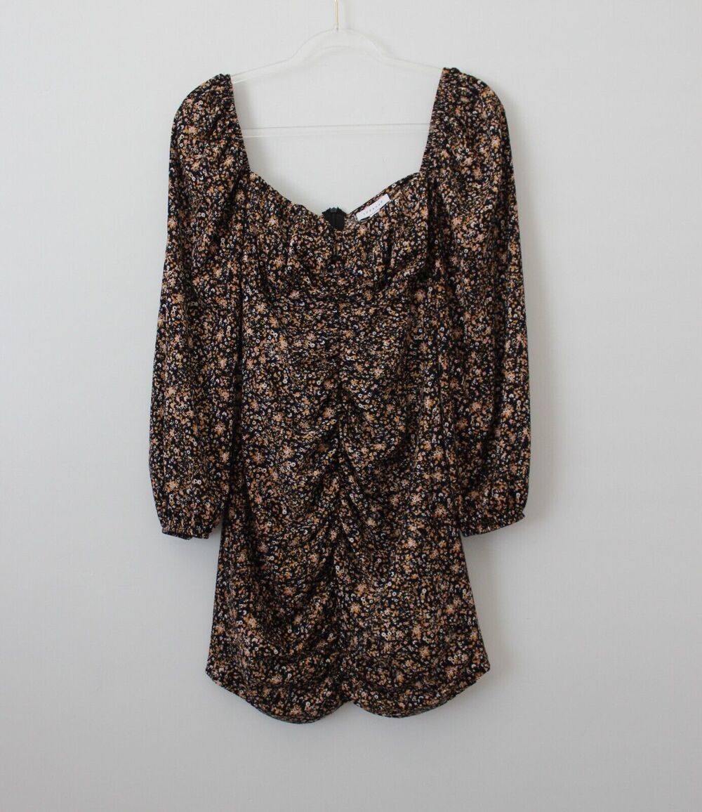 Topshop Womens Floral Print Dress Long Sleeve Mini Dress Size 6 Pre-Owned